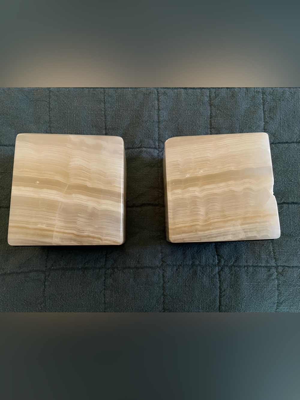 Vintage Natural White Onyx Bookends